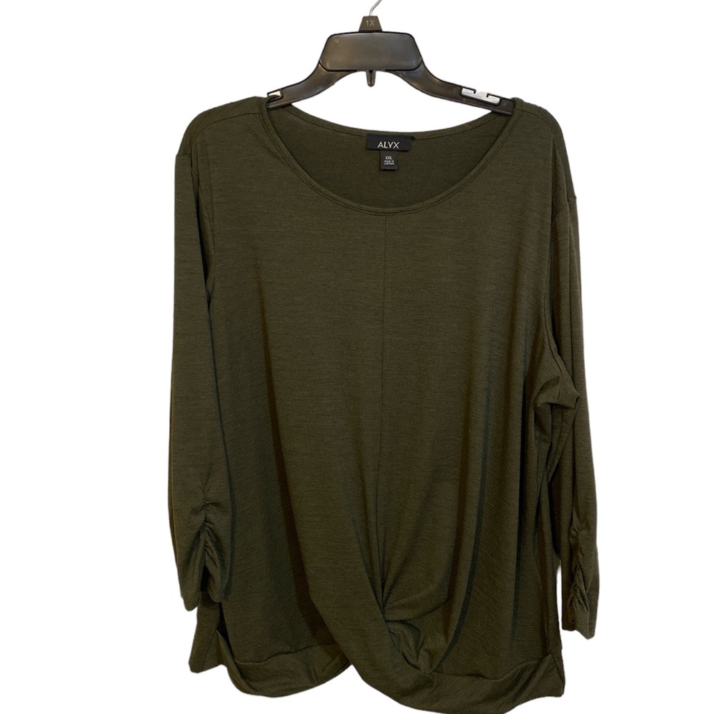 ALYX Hunter Green Women’s Top with ruching on hemline hip line and Sleeves XXL
